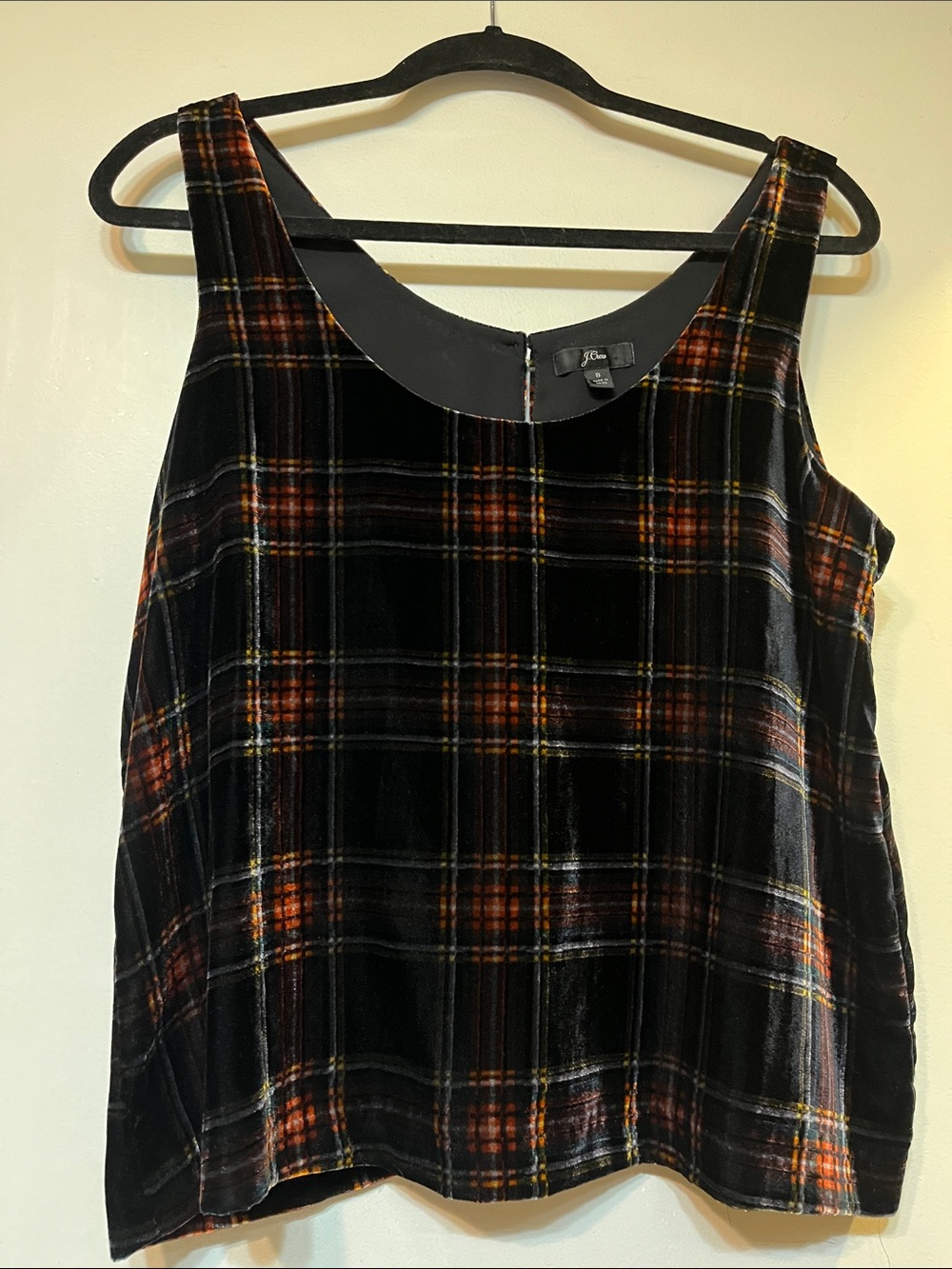 J Crew Stewart Tartan Velvet Tank Top in Black and Red plaid 8